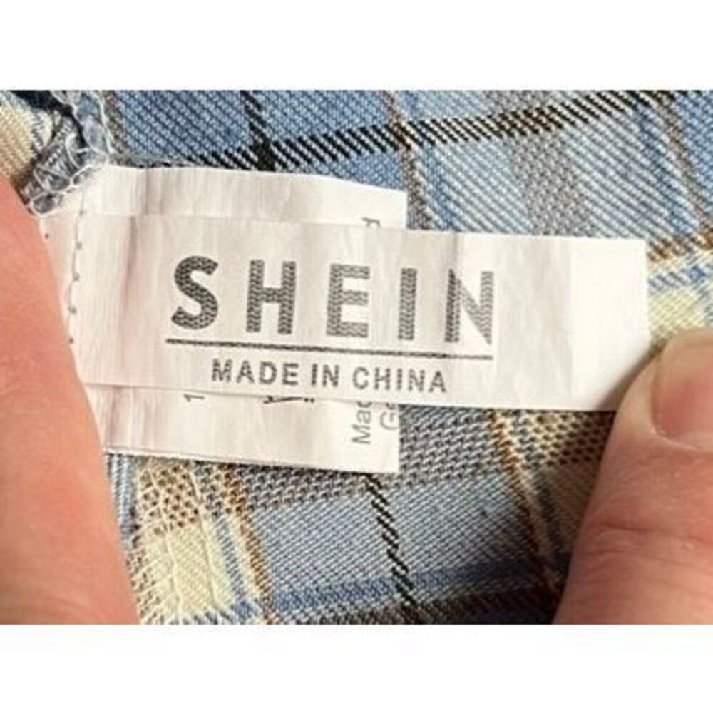 Shein Blue Cream Plaid Mini Skirt - sz xs - Picture 3 of 13